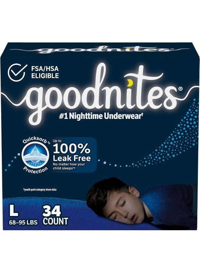 Goodnites Nighttime Bedwetting Underwear, Boys' L (68-95 lb.), 34ct, FSA/HSA-Eligible - Image 1
